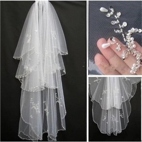 2019 Amazing Ladies Short Bridal Veil Beaded Wedding Bridal Head Veil Cheap Wedding Accessories