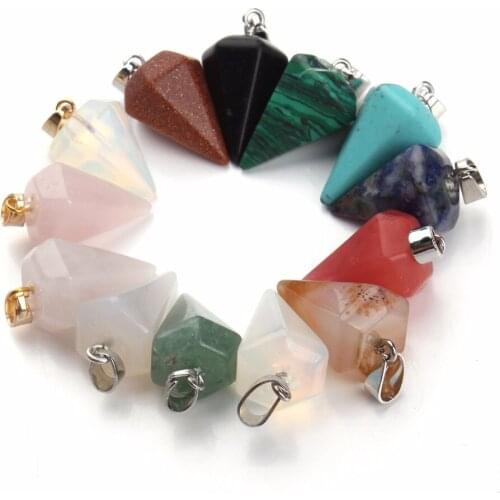 5Pcs Pendulum Shape Natural Stone Charms Pendants Quartz Crystal Turquoises Opal Beads Pendant for diy Jewelry making Necklace
