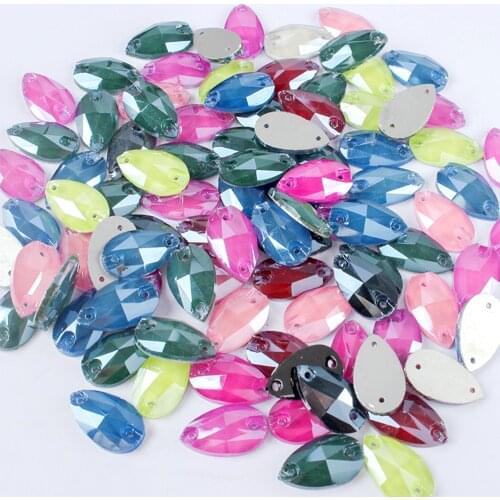 50pcs 10.5x18mm Mix Color Water Drop Light Coating Glass Sew On Rhinestones Stones For DIY Wedding Dress Decoration
