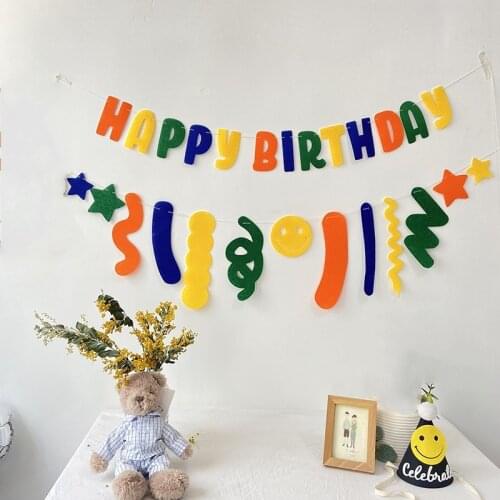 Ins Baby Shower Non Woven Flag Happy Birthday Banner Kids Birthday Party Background Smile Hanging Photo Props