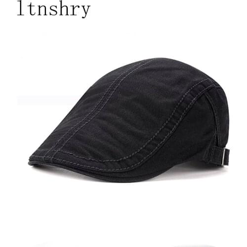 2019 Brand New 100%Cotton Adjustable Mens Beret Caps Spring Summer Sun Breathable Bone Visor Hats Women Men Solid Flat Beret