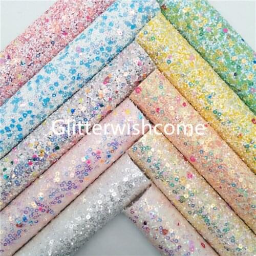 Glitterwishcome 21X29CM A4 Size Pastel Chunky Glitter Leather Sheets with Color Sequines for Bows, GM992B