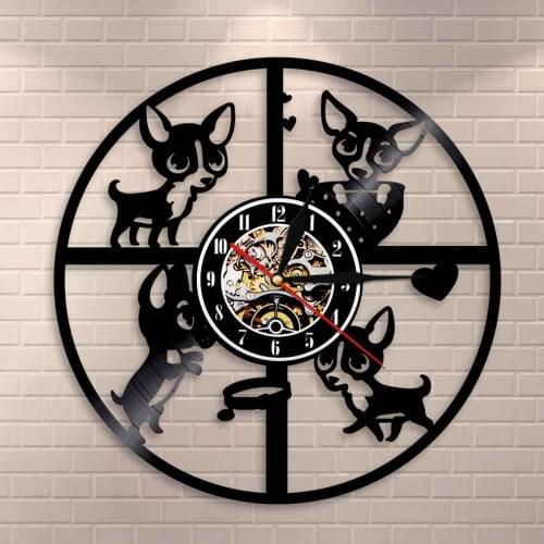 Dog Breeds Puppy Vinyl Record Clock Dog Pet Vintage Clock Chihuahua Wall Clock Doggy Modern Decorative Clock Gift For Dog Lovers