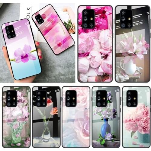 Tempered Glass Cover Pink Flower Peony For Samsung Galaxy A91 A81 A72 A71 A52 A51 A41 A31 A21S A11 A01 Phone Case