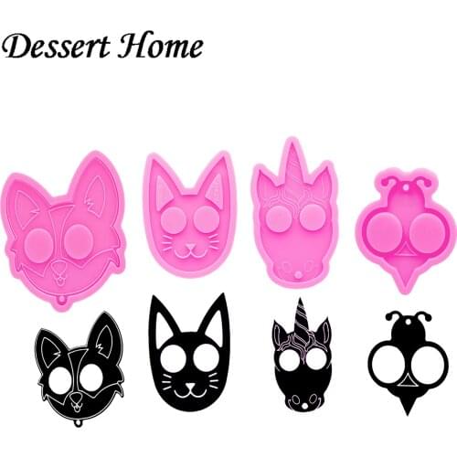 DY0609 Glossy Resin Defense Cat/Dog/Unicorn/Whale/skull/Paw Print Keychain Mold , Silicone Molds for DIY Epoxy Jewellery Making