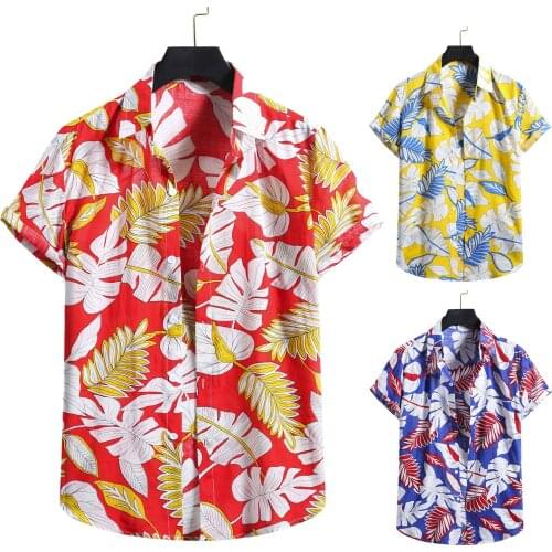 2021 Hawaiian Shirt Men Cotton Linen Print Shirts Short Sleeve Button Shirt Slim Fit Dress Blouse Top For Men Vintage Clothes