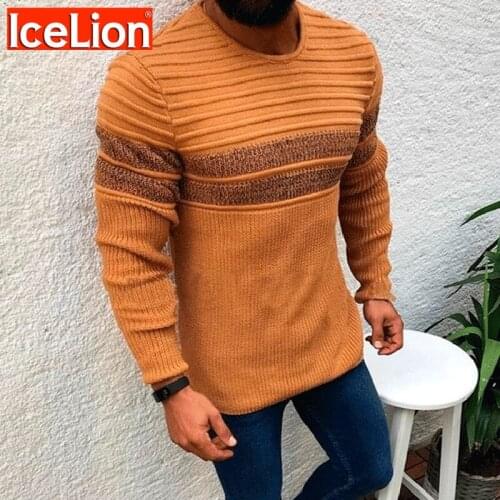 IceLion autumn Sweaters Men Round Neck Pullover Casual Long Sleeve Shirt For Men Stripe Sweatshirt Slim Fit Men Sweater 2021 New