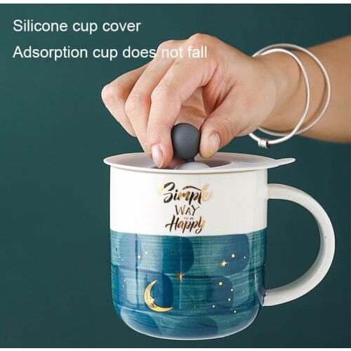 400ML Creative Ceramics Cup With Silicone Lid Hand Painted Mug Heat-resisting Lemon Tea Cup Afternoon Tea Drinkware