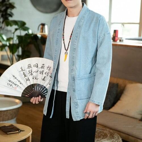 Chinese Style Big Size Cotton Linen Kimono Cardigan Japanese Men Haori Yukata Male Samurai Costume Clothing Male Kimono Jacket