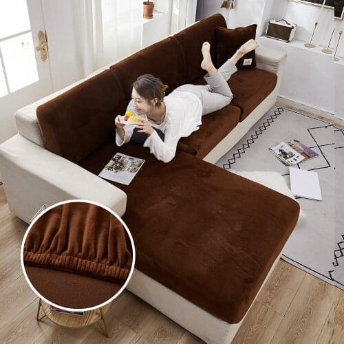Coffee Plush Velvet Sofa Seat Cover Cushion Cover Thick Solid Soft Stretch Pet Sofa Slipcovers Funiture L Shape Protector