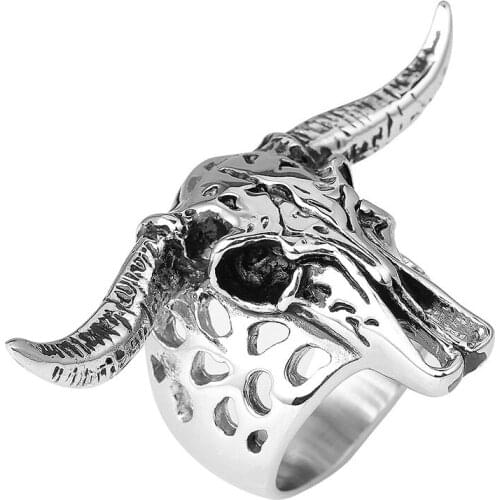 New alternative wild sheep head animal men titanium steel ring exaggerated zodiac jewelry