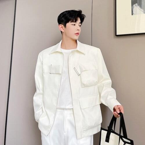 Autumn mens work jacket functional style large pocket zipper coat Korean hairstylist trend mens casual coat