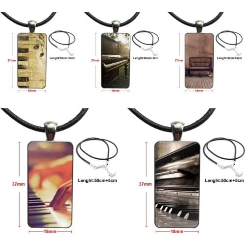 For Girls Statement Maxi Steel Color Glass Cabochon With Rectangle Shaped Pendant Choker Necklace Retro Piano