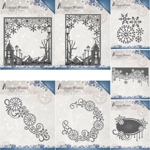 Piggy Craft metal cutting dies cut die mold Vintage winter house snowflake Scrapbook paper craft knife mould blade punch stencil