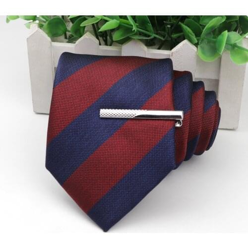 Tie&Clips Set 8cm Formal Striped Narrow Ties For Men Necktie Clip Clasp Silver Chrome Stainless Steel for Clothing Accessories