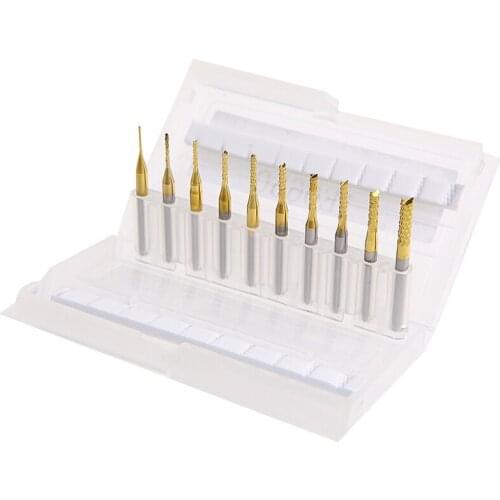 D08D 10Pcs 1/8'' 0.8-3.175mm PCB Drill Bit Engraving Cutter Rotary End Mill Set