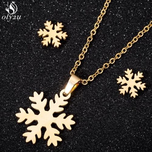 Gold Stainless Steel Jewellery Set for Women Fashion Snowflake Pendant Necklace Earrings Christmas Jewelry Girls Pendientes