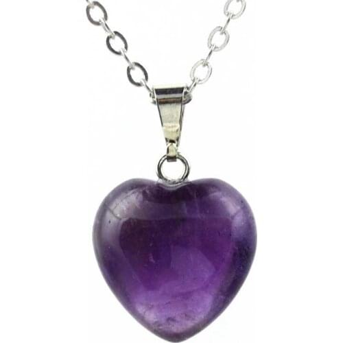 Natural Crystal Quartz Stone Worry Heart Shape Pendant Healing Rose Pink Quartz Amethyst Chakra Reiki Stone Pendant Necklace