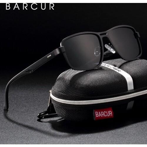BARCUR Polarized Sunglasses Men High Quality TR90 Sun glasses Square with Box Free