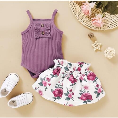 Newborn Baby Girl Clothes 3 Months Purple Sleeveless Romper Floral Skirt 6 Month 2 Pcs Birthday Summer Outfits Dress Set