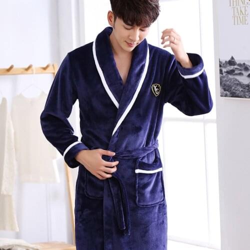 Autumn Winter Thick Warm Flannel Robe Male Long Coral Fleece Bathrobe Man Plus Size Brand Sleepwear Homewear Peignoir Homme