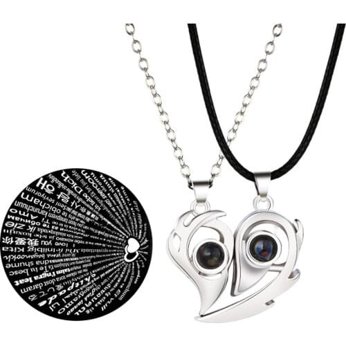 2PCS/set Couple Necklaces 100 Languages I Love You Lovers Heart Magnetic Pendant Necklace For Women Valentines Day Jewelry Gift