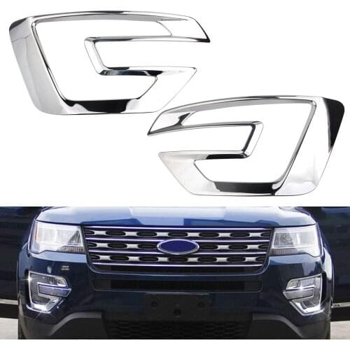 Pair ABS Chrome Front Fog Light Lamp Bezel Cover Trims For Ford Explorer 2016 2017