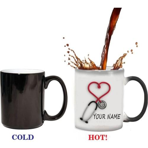 Personalised Nurses and Doctors Gift Mug Stethoscope Color Changing Coffee Mugs Cup Gift Custom Printed Name Text Mug