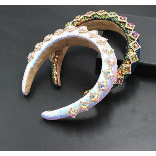 New European and American Baroque Exaggerated Colorful Square Rhinestone Headband Sponge Ladies Prom Gift Hair Accessories 769
