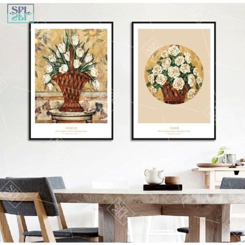 Retro Flower Canvas Art Oil Paintings White Rose Tulip Posters Modern Bedroom Decoration Wall Art Print Pictures for Kids Room