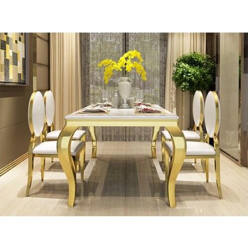 Northern Europe light luxury marble dining table rectangular size unit post modern simple stainless steel dining table and chair