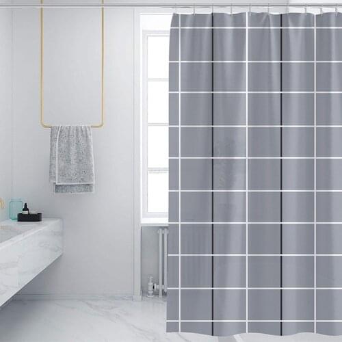 Modern Shower Curtain Gray Waterproof Plaid Bathroom Partition Curtains Mildew Thicken Polyester Bathtub Cover With Hooks