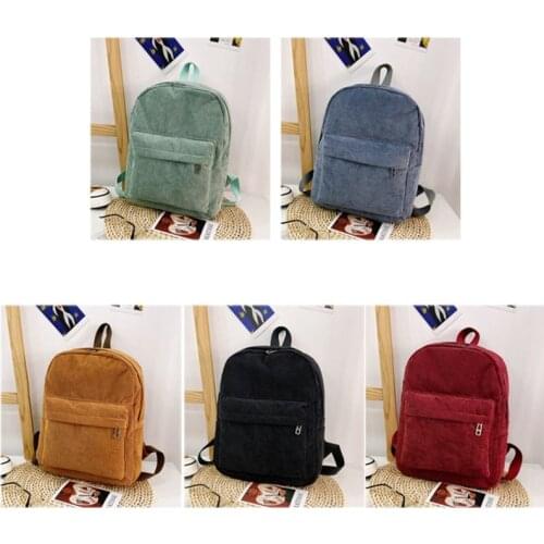 Corduroy Backpack Solid Color Casual Daypack for Women Girl and Student 20CA