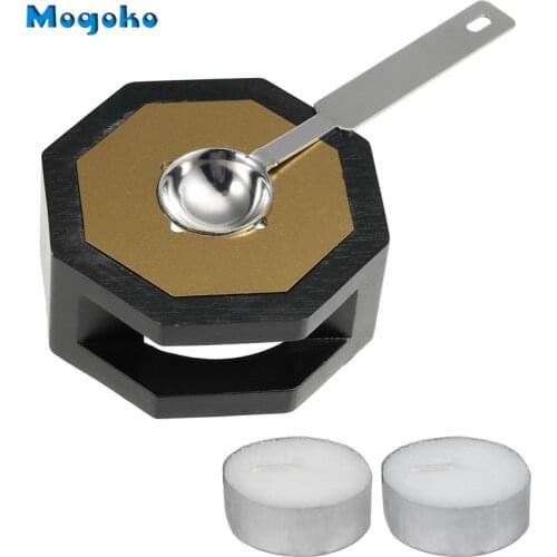 Mogoko Wax Seal Warmer Wax Seal Furnace&Melting Spoon Kit Wax Beads Sticks Melting Tool for Wax Seal Stamp (Wooden Wax Melting)