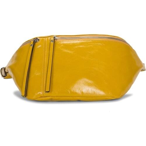 Wax Leather Women Belt Bag Waist Packs Zipper Casual Chest Bags High Quality