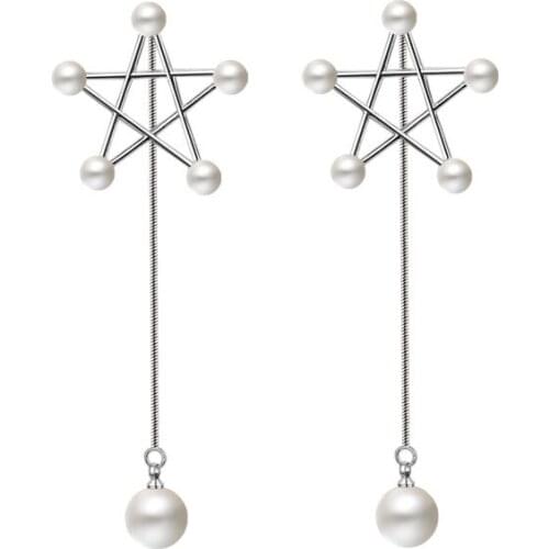 Five Star Pendant Pearl Stud Earrings For Women Long Ear Line Earring Party Brincos Jewelry High Quality Accessories