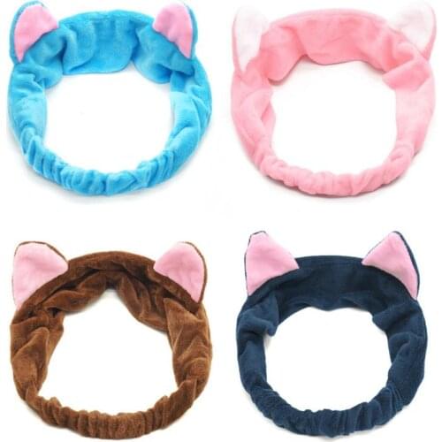 2021 New Hot Women Girls Wash Face Headbands Cute Cat Ears Soft Coral Fleece Makeup Elastic Hair Bands Headwear Hair Accessories