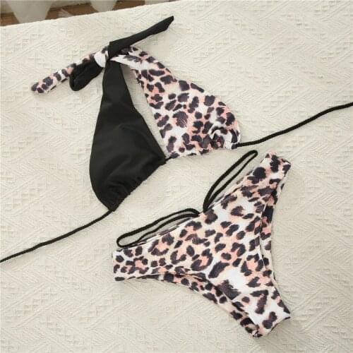 Summer women Leopard Swimsuit Sexy two Pieces Bikini купальник bikini Set ladies Beachwear Blue briefs breathe beach swim Suit