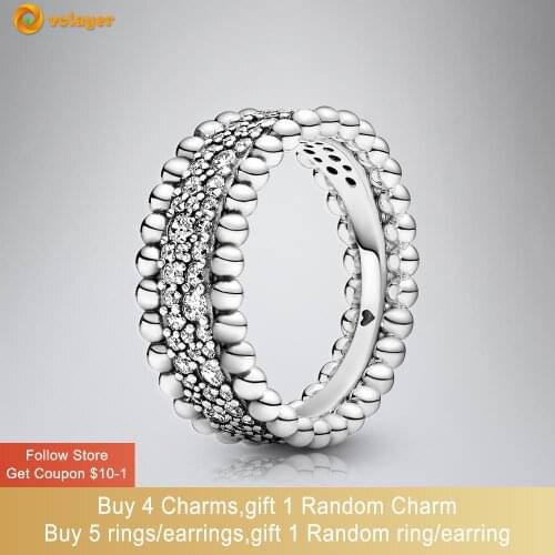 Volayer 925 Sterling Silver Rings Beaded Pave Band Rings Original 925 Silver Womens Rings Engagement Ring Women Jewelry Making