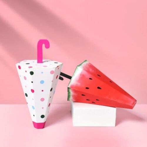 100pcs Creative Cartoon Umbrella Shape Sweet Cookies Snack Candy Box Wedding Favors and Gifts Dots Watermelon