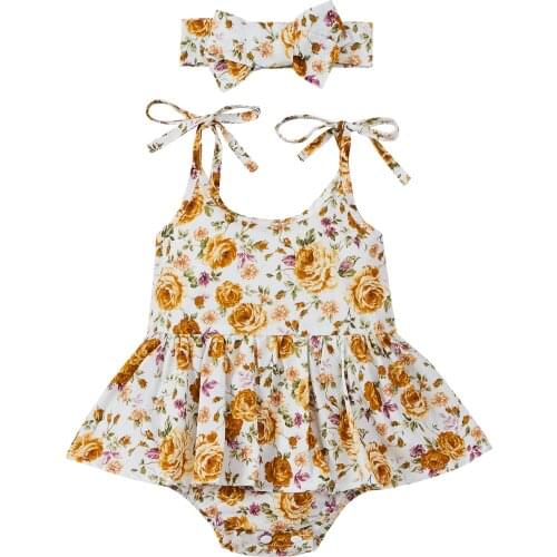 2021-03-15 Lioraitiin 0-18M Newborn Infant Baby Girl Summer O-neck Floral Printed Dress Patchwork Romper Jumpsuit Clothing