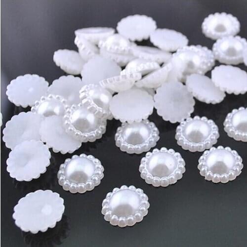 12mm Hot Sale 30Pcs Multi Colors Imitation Pearls Half Round Flatback Flower Beads For DIY Jewelry Craft Scrapbook Decoration