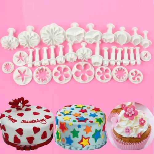 33pcs Pastry Dessert Cutters Tools Sugarcraft Cake Decorating Molds Fondant Icing Plunger Craft