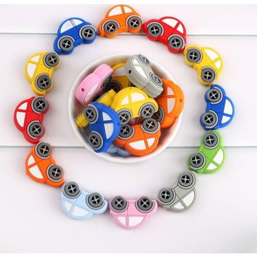 Kovict 50/100Pcs Mini Car Shape Silicone Beads Baby Molar Teether DIY For Pacifier Necklace Accessories Chewable Nursing Toys