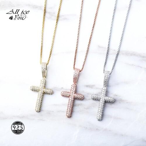 ALLICEONYOU 925 Sterling Silver High Quality Iced Out Cubic Zirconia Solid Corss Pendant Hip Hop Fashion Jewelry Elegant Gift