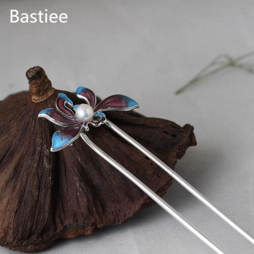 Bastiee Butterfly 925 Pure Silver Hair Fork For Women Chinese Hair Stick Accessories Pearl Jewelry Luxury Wedding Jewellery