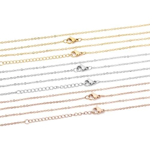 5pcs/lot 316L Stainless Steel 1 1.5 2mm Steel Tone Gold Rose Gold Chain Necklace 40 45 50 60cm Long Necklace Chain DIY Jewelry