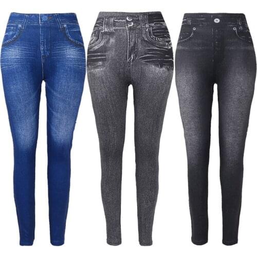 2021 Women Fleece Lined Winter Jeggings Seamless Faux Jeans Slim Pencil Pants