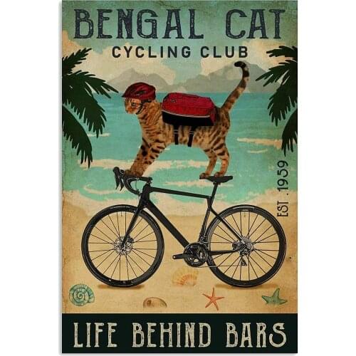 Retro Tin Sign Animal Lovers Bengal Cat Art Wall Decoration Poster 12x16 Inch Metal Sign Decoration Bar Club