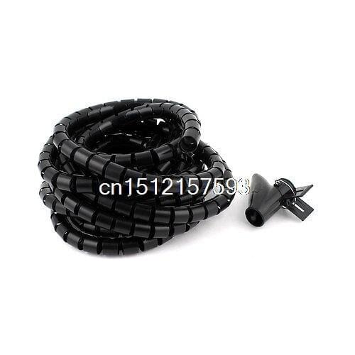 Flexible Spiral Tube Cable Wire Wrap PC Cord Management w Clip 5M 16Ft Black